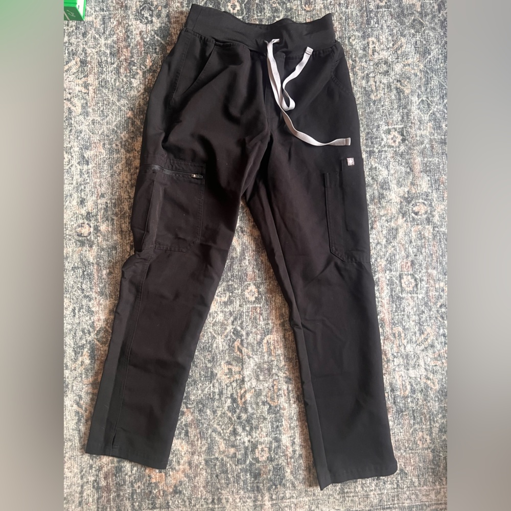 Figs Black Scrub Pants with White Drawstring